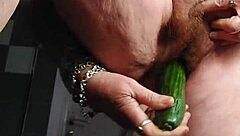 German Granny Fucks Hairy Pussy with Cucumber in Raw European Scene