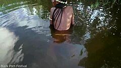 Skinny African village girl walks naked seeking cock outdoors