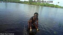 Skinny African village girl walks naked seeking cock outdoors