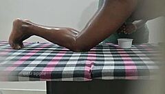 squeezing sperm milk outside during a relaxing massage spa session, feels great