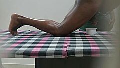 squeezing sperm milk outside during a relaxing massage spa session, feels great