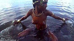 Skinny African village girl walks naked seeking cock outdoors