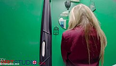 this teen student gets wild at the gloryhole, sucking like a pro