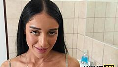 Hunt4k hunter seduces petite Ara Mix for raw toilet action in cafe