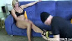 She wiggles her pink toes in a femdom POV scene.