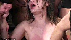 bound babe takes double penetration from monster cocks with cum