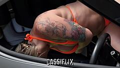 got naked in the car showing off my wet pussy, then he pounded my ass hard