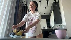 Hey, why’s this fit brunette cleaning with no panties on?