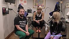 dr tampa gives channy crossfire her yearly physical, spreading shaved pussy in latex