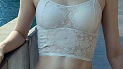 Australian model poses in lingerie at Sydney Opera House barefoot.