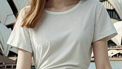 Australian model poses in lingerie at Sydney Opera House barefoot.