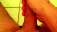 He indulges in solo wanking in the toilet