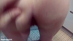 Mature woman licks balls and rides doggystyle in bathroom pov