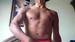 Latina in red teases black amateur with her curves