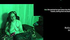 Naked playthrough at the lake house, featuring a brunette with glasses.