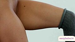 Hot blonde babe, 'Want my striptease in the bedroom?' Clothes ripped off.