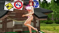 Naked girl dances outdoors