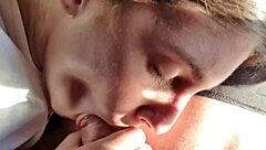 public pissing teen gives risky blowjob on camping to boyfriend