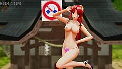 Naked girl dances outdoors