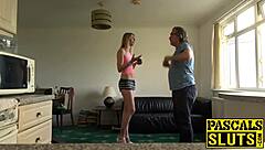 Jentina's long legs spread as her wet pussy takes that monster cock!