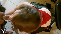 French Amateur Slut Blowjob Deepthroat Rimming Rim Job Ass Fingering Red Satin Bodysuit Green Leather Pants Heels