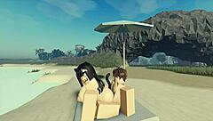 Playing with my Roblox catgirl at the beach