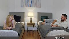 tiny blonde gets blindfolded and tied down by stepbrother sniffing panties on vacation