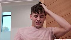 The stepcousin lay naked on the bed, eagerly waiting to get fucked.