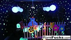 romi rain and dani explore lesbian black-light fun