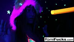 romi rain and dani explore lesbian black-light fun