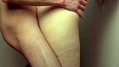 He fucks her curvy body hard against the wall, cum covering her pussy and heels.