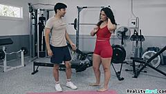 sexy curly brunette teen with juicy big butt seduces friend for wet blowjob and doggystyle pussy action.