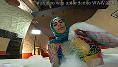 mia niqab bent over in lingerie, riding dildo in jacuzzi