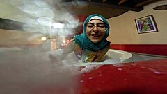 mia niqab bent over in lingerie, riding dildo in jacuzzi