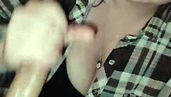 slut sucks big dick sloppy while hubby's gone, gagging and ending in creampie.