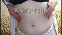 Horny brunette Lammy Pixel stripteases and shows off her gorgeous ass