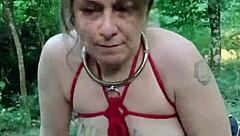 Oh God, Watch Slave F In Forest Self-Session With Vibrator And Chained Humiliation For Orgasm And Facial! It's Total BDSM Exhibitionist Fun!