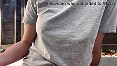 Italian milf with big tits enjoys smoking outdoor in european style