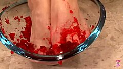 A lucky guy received a footjob a handjob and a blowjob from this beautiful babe with small 18+ tits