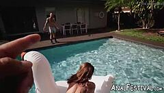 Watch Charley Hart ride that monster cock by the pool?