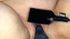 ridged dildo fucks sloppy cunt wet