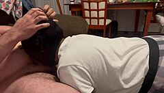 That drunk bitch gets face fucked deepthroat style with big black cock choking her until she pukes cum into a bucket for drinking.