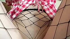 innocent skinny girl teases with big dildo through pantyhose in softcore solo fetish until beautiful amateur orgasm