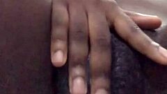 The muscular ebony whore with small tits got wet in homemade solo, masturbating her pussy to orgasm before assfucking.