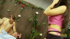 Unexpected blowjob from busty milf leads to intense pussy licking and fingering in stockings