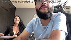 Manager makes teen 18+ brunette sign contracts before first time cumshot facial from sucking licking blowjob in beautiful office.