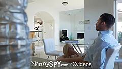 The blonde babysitter with small 18+ tits takes on a big cock workout for her nanny job, ending in facial hardcore blowjob.