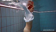 i feel amazing with big natural tits babe lola swimming underwater in the pool, her tight russian pussy shining