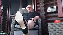 Chubby Amateur Relaxing Outdoors in Heels and Pantyhose