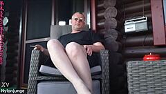 Chubby Amateur Relaxing Outdoors in Heels and Pantyhose